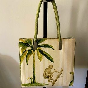 Beautiful Vintage Elaine Turner Handbag, palm tree/monkey design, like new.